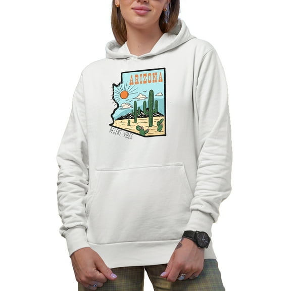 Distressed Retro Arizona, Desert Vibes - US State Themed Merch Gift, White Hooded Sweatshirt or Hoodie, 2XL