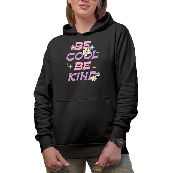 Distressed Retro Be Cool, Be Kind Art, Merch Gift, Black Hooded Sweatshirt or Hoodie, Small