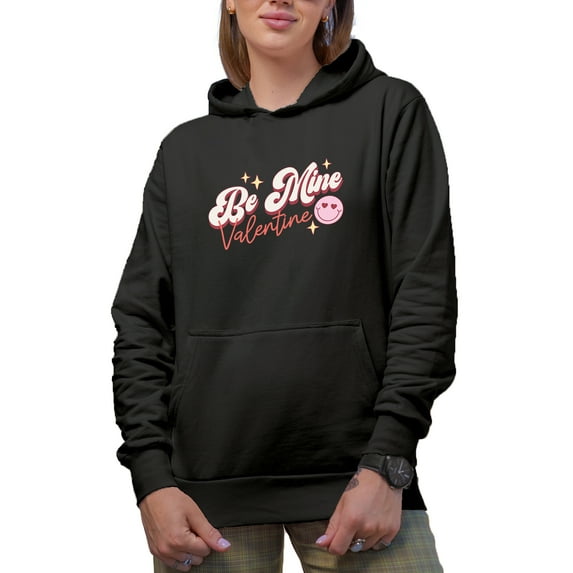 Distressed Retro Be Mine Valentine, Valentine's Day Art Merch Gift, Black Hooded Sweatshirt or Hoodie, 3XL