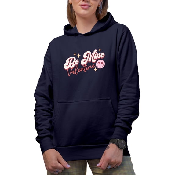 Distressed Retro Be Mine Valentine, Valentine's Day Art Merch Gift, Navy Blue Hooded Sweatshirt or Hoodie, XL
