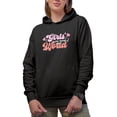 thumbnail image 1 of Distressed Retro Girls Can Change the World, Feminist Art Merch Gift, Black Hooded Sweatshirt or Hoodie, 3XL, 1 of 5