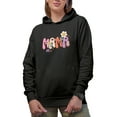 thumbnail image 1 of Distressed Retro Groovy Wavy Mama Text with Leopart Print & Flowers Merch Gift, Black Hooded Sweatshirt or Hoodie, Medium, 1 of 5