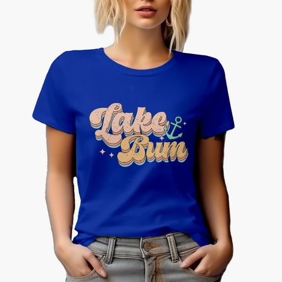 Distressed Retro Lake Bum & Anchor Art, Royal Blue T-Shirt, 2XL