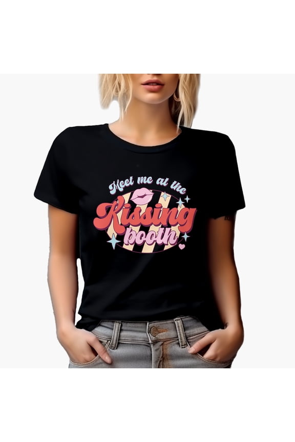 Distressed Retro Meet Me at the Kissing Booth, Valentine's Day Art Merch Gift, Black T-Shirt, 3XL
