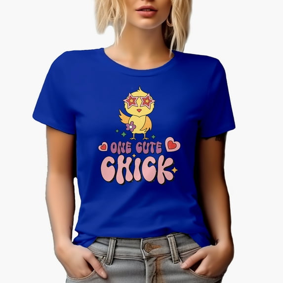 Distressed Retro One Cute Chick, Chicken Art Merch Gift, Royal Blue T-Shirt, Medium