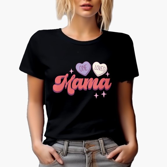Distressed Retro One Loved Mama, Mother-To-Daughter Mother's Day Gift, Black T-Shirt, Small
