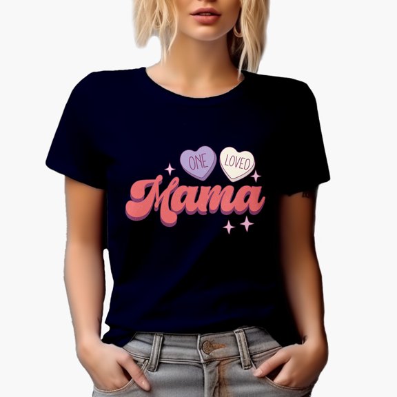 Distressed Retro One Loved Mama, Mother-To-Daughter Mother's Day Gift, Navy Blue T-Shirt, 2XL
