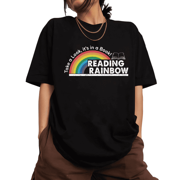 Distressed Retro Reading Shirts Black S-5XL Joyful Book Lover Reading Rainbow Print Tshirt Graphic Tees Tops