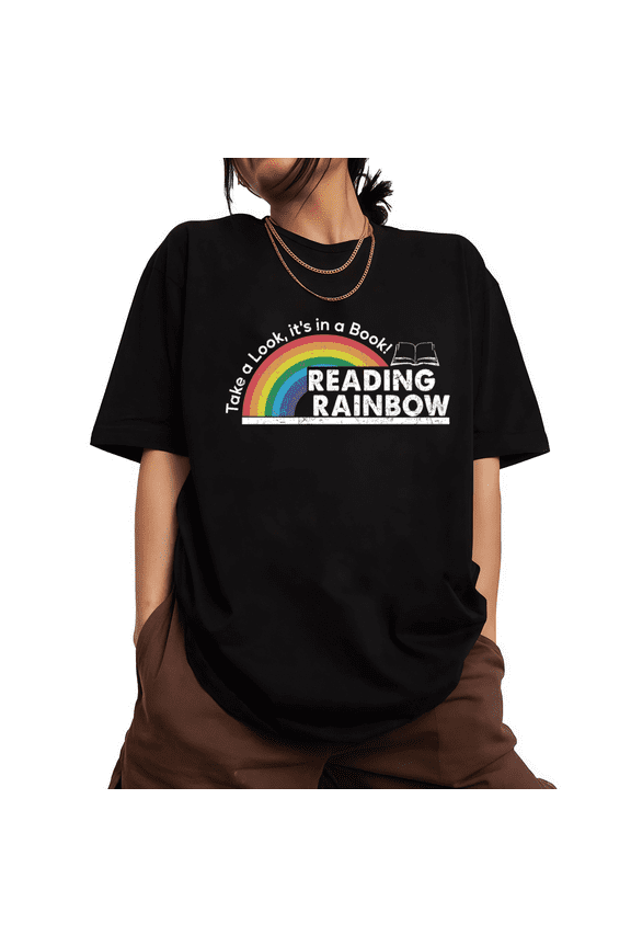 Distressed Retro Reading Shirts Black S-5XL Joyful Book Lover Reading Rainbow Print Tshirt Graphic Tees Tops