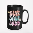 thumbnail image 1 of Distressed Retro Sun, Salt, Sand, Groovy Wavy Text Summer Merch Gift, Black 15oz Ceramic Mug, 1 of 5