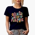 thumbnail image 1 of Distressed Retro Wavy Created with a Purpose Text Art Merch Gift, Navy Blue T-Shirt, Small, 1 of 5
