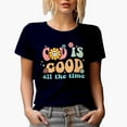 thumbnail image 1 of Distressed Retro Wavy God Is Good All the Time Text Art Merch Gift, Navy Blue T-Shirt, 2XL, 1 of 5