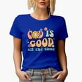 thumbnail image 1 of Distressed Retro Wavy God Is Good All the Time Text Art Merch Gift, Royal Blue T-Shirt, Small, 1 of 5