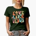 thumbnail image 1 of Distressed Retro Wavy Love Like Jesus Text Art Merch Gift, Military Green T-Shirt, Small, 1 of 5