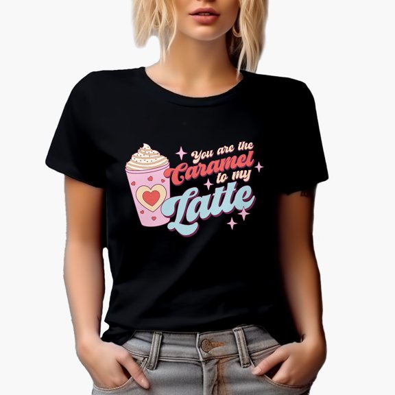 Distressed Retro You Are the Caramel to My Latte, Valentine's Day Art Merch Gift, Black T-Shirt, Small