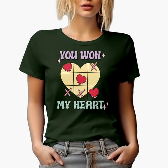 Distressed Retro You Won My Heart, Valentine's Day Game Art Merch Gift, Military Green T-Shirt, Small