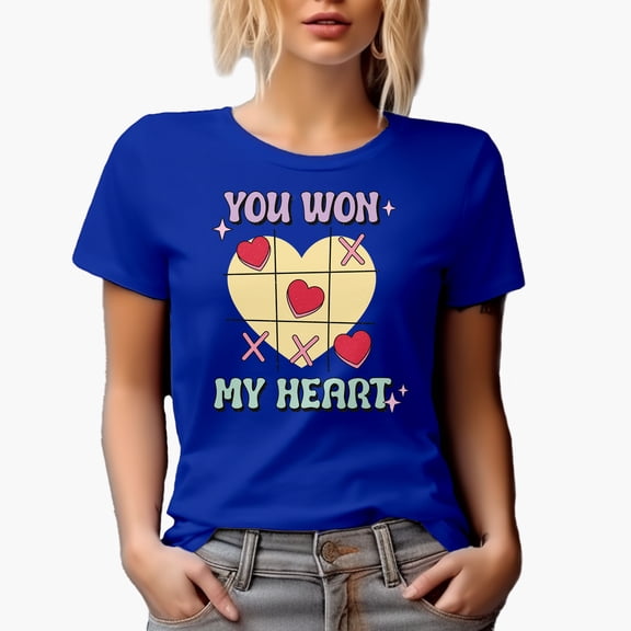 Distressed Retro You Won My Heart, Valentine's Day Game Art Merch Gift, Royal Blue T-Shirt, Large