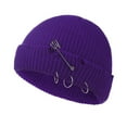 thumbnail image 1 of Distressed Ring Beanie Hat Unisex Fashion Hip-hop Slouchy Knitted Skull Caps Dark Purple, 1 of 2