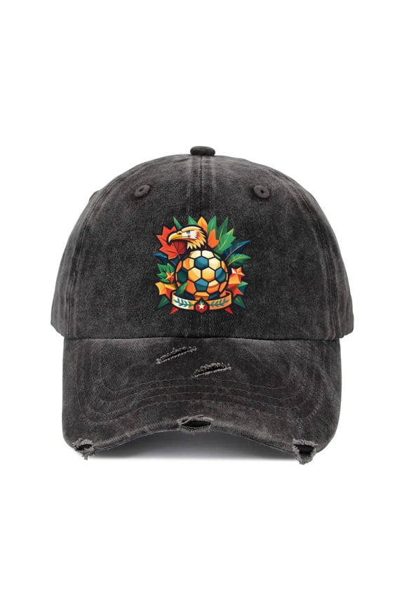 Distressed Ripped Raw Denim Baseball Caps Men Women Black No Wash Eagle Soccer Ball Stars Graphic Adjustable Dad Hats