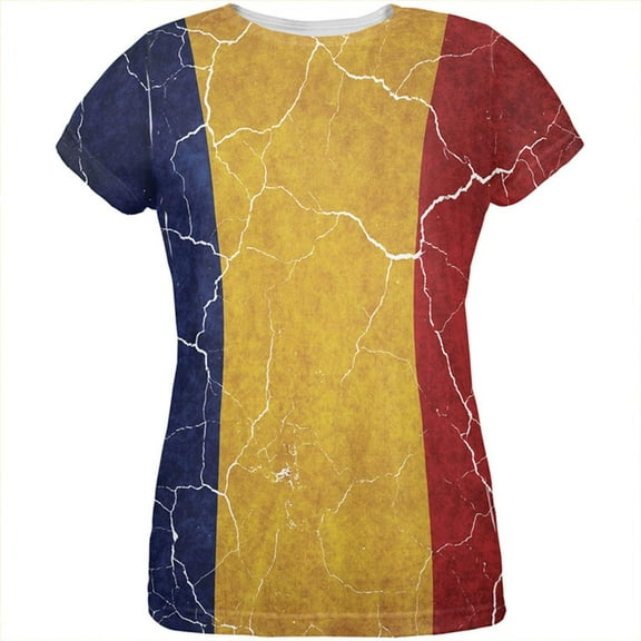 Distressed Romanian Flag All Over Womens T Shirt Multi SM