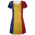 thumbnail image 1 of Distressed Romanian Flag Juniors V-Neck Beach Cover-Up Dress, 1 of 2