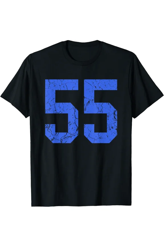 Distressed Royal Blue Number 55 Player Uniform #55 T-Shirt
