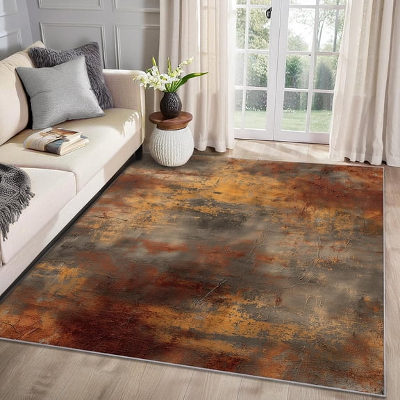 Distressed Rugs Abstract Retro Rust Area Rug , Rustic Industrial Style Rugs for Entryway, Contemporary Art Door Mat Washable Non Slip High Traffic Areas, Abstract Home Decor-4' x 5'