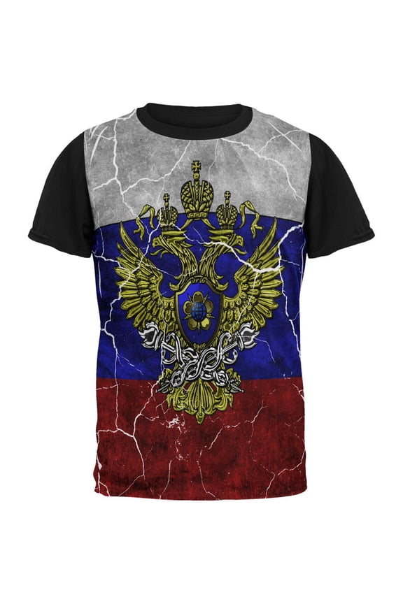 Distressed Russian Imperial Flag All Over Mens Black Back T Shirt Multi MD