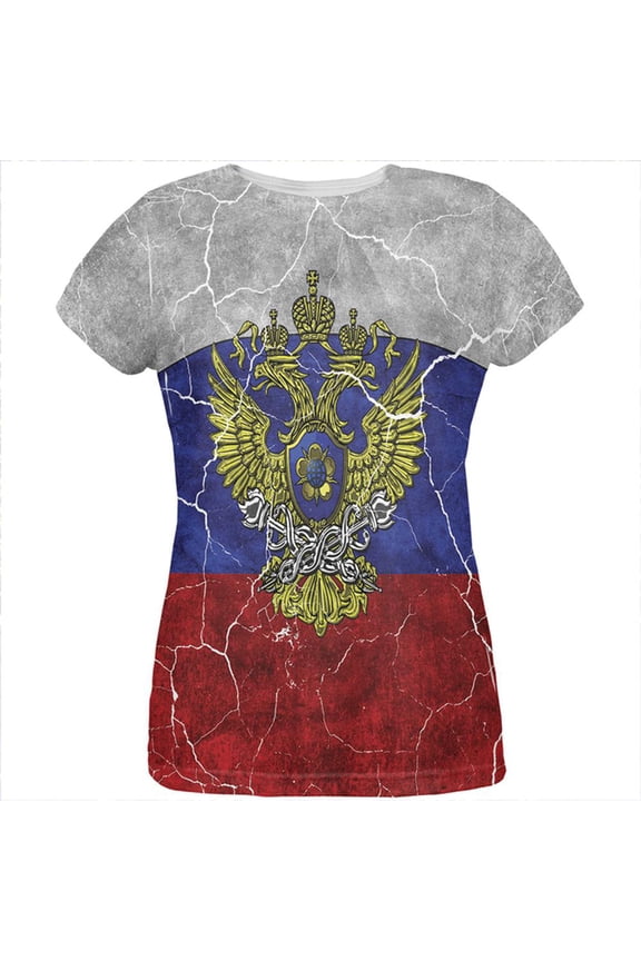 Distressed Russian Imperial Flag All Over Womens T Shirt Multi X-LG