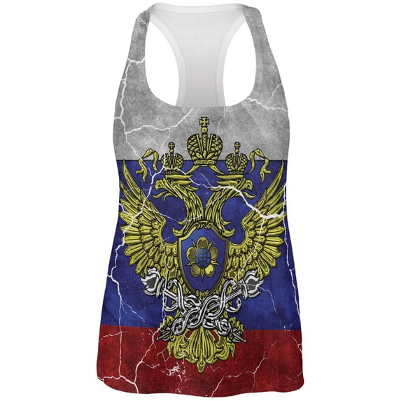 Distressed Russian Imperial Flag All Over Womens Work Out Tank Top Multi 2XL