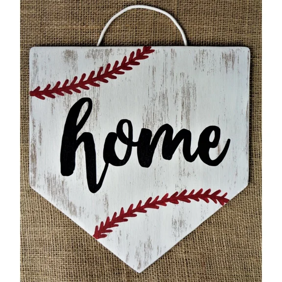 Distressed Rustic Baseball Home Plate Sign Primitive Decor Wall Art Door Plaque