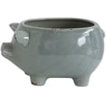 thumbnail image 1 of Distressed Sage Green Open Pig Shape Stoneware 8.75 x 6.25 Ceramic Standing Planter Pot, 1 of 1
