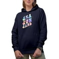 thumbnail image 1 of Sea, Sun and Sand, Palm Trees & Starfishes, Tie Dye Art Merch Gift, Navy Blue Hooded Sweatshirt or Hoodie, XL, 1 of 5
