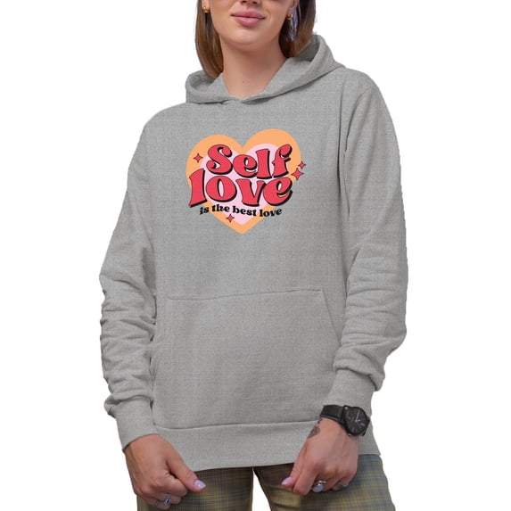Distressed Self Love Is the Best Love - Retro Groovy Wavy Text Valentines Day Art Merch Gift, Heather Grey Hooded Sweatshirt or Hoodie, 2XL