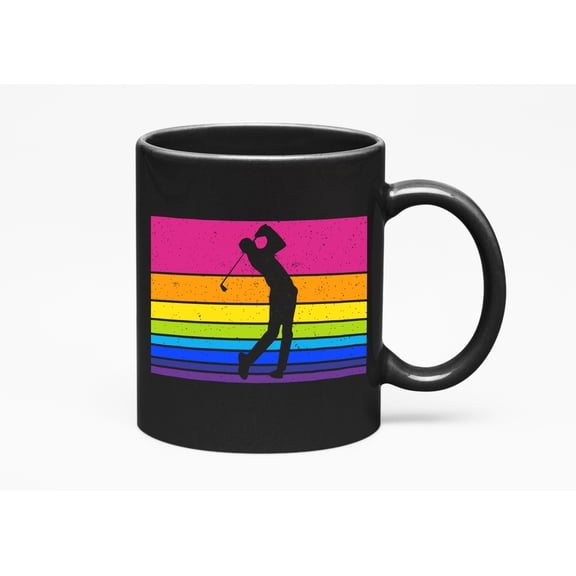 Distressed Shadow of a Swinging Golf Player, Golfing or Golfer, Black 11oz Ceramic Mug