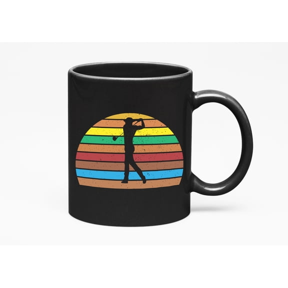 Distressed Shadow of a Swinging Male Golf Player, Golfing or Golfer, Black 11oz Ceramic Mug