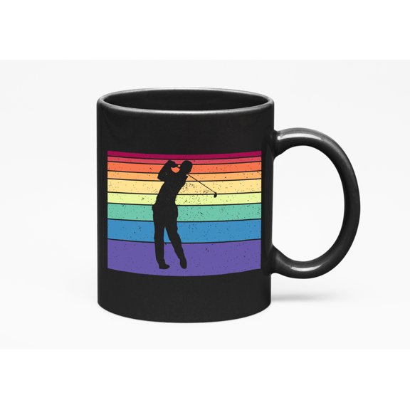 Distressed Shadow of a Swinging Man or Male Golf Player, Golfing or Golfer, Black 11oz Ceramic Mug