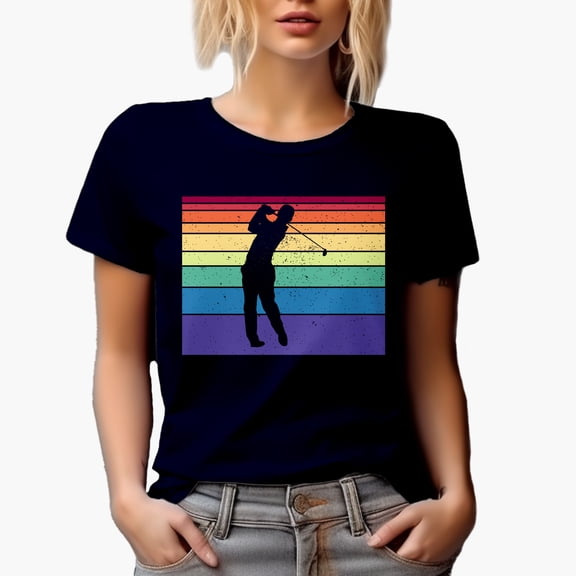 Distressed Shadow of a Swinging Man or Male Golf Player, Golfing or Golfer Themed Merch Gift, Navy Blue T-Shirt, Medium