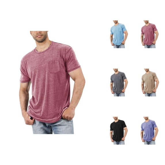 Distressed Shirt Men Short Sleeve Mens T Shirt with Chest Pocket Crewneck Casual Basic Tops