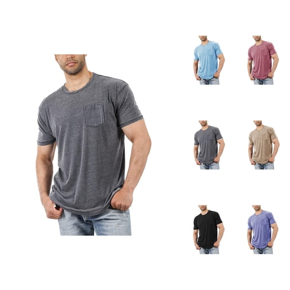 Distressed Shirt Men Short Sleeve Mens T Shirt with Chest Pocket Crewneck Casual Basic Tops