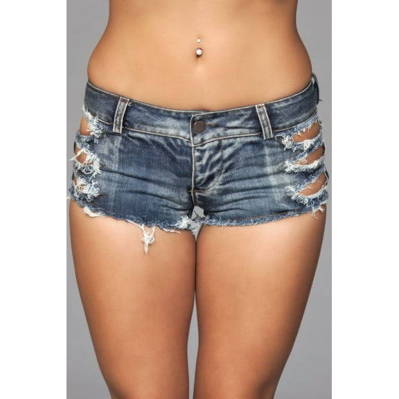 Distressed Side Cutout Denim Shorts - Medium Wash