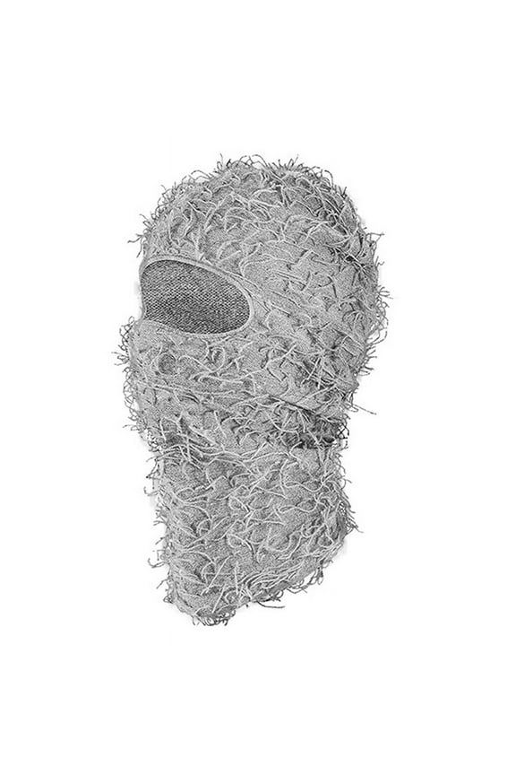 Distressed Ski Mask Full Face Knitted Fuzzy Yeat Shiesty Distress Mask for Men Women Gray