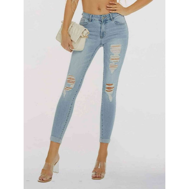 Distressed Skinny Cropped Jeans - Walmart.com