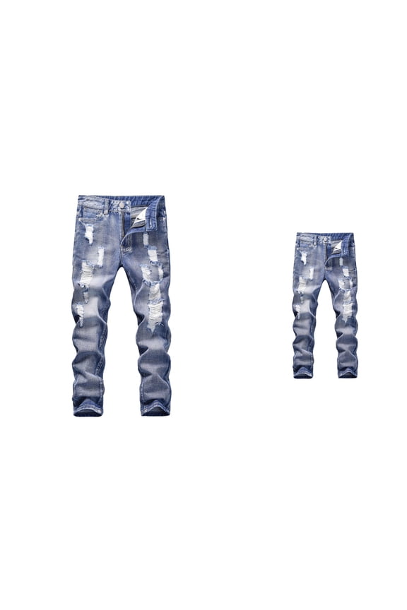 Distressed Skinny Fit Stretch Denim Jeans for Boys, Ripped Stacked Pants, Destroyed Casual Slim Fit
