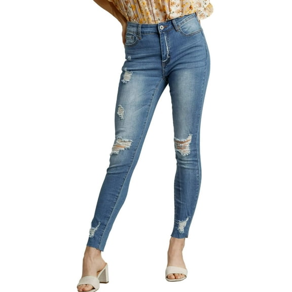 Distressed Skinny Jeans with Edge Detail
