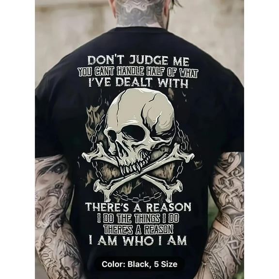 Distressed Skull Men's T-Shirt | Vintage Biker Graphic Tee | 5.3 oz Heavy Cotton, Breathable Summer Streetwear