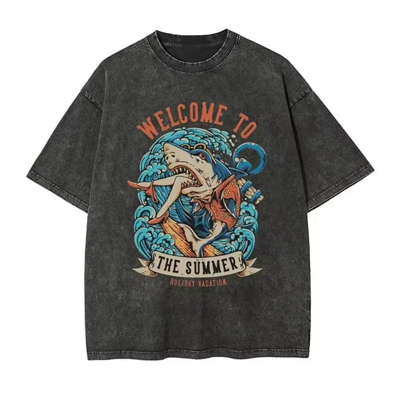 Distressed Skull Print Washed T-Shirt Retro Street Style Loose Fit Summer Couple Unisex Casual Tee Y2K Hip Hop Style
