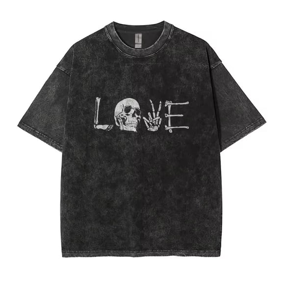 Distressed Skull Print Washed T-Shirt Retro Street Style Loose Fit Summer Couple Unisex Casual Tee Y2K Hip Hop Style