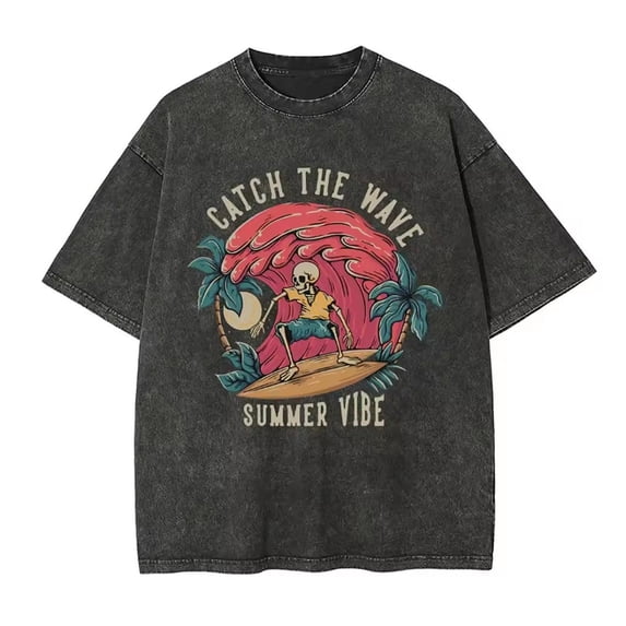 Distressed Skull Print Washed T-Shirt Retro Street Style Loose Fit Summer Couple Unisex Casual Tee Y2K Hip Hop Style