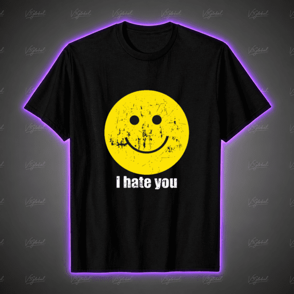 Distressed Smiley Face I Hate You Sarcastic Humor T-Shirt, for men & women, S-5XL